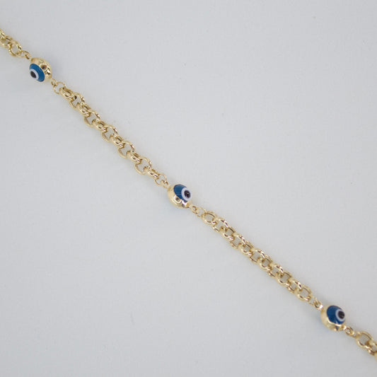 Pulsera ojos turcos oro amarillo 14k.Pulsera