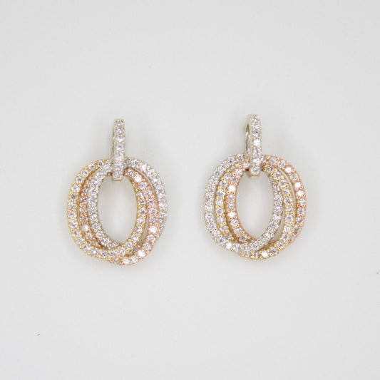 Aretes en oro florentino 14k con diamantes.