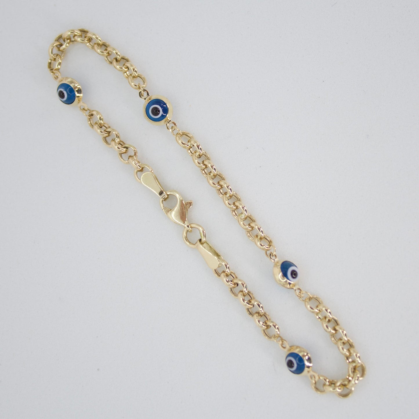 Pulsera ojos turcos oro amarillo 14k.Pulsera