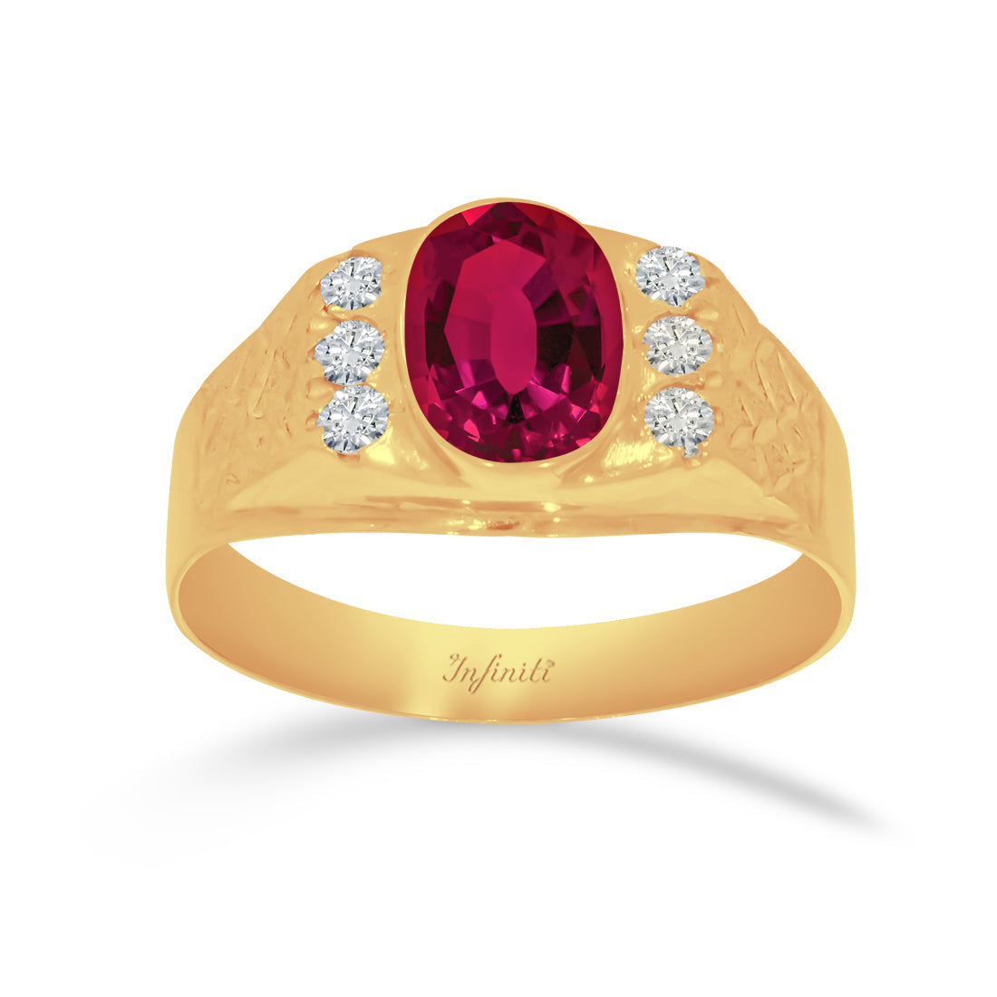 Anillo Oro 10k - Zirconia Roja Ovalada