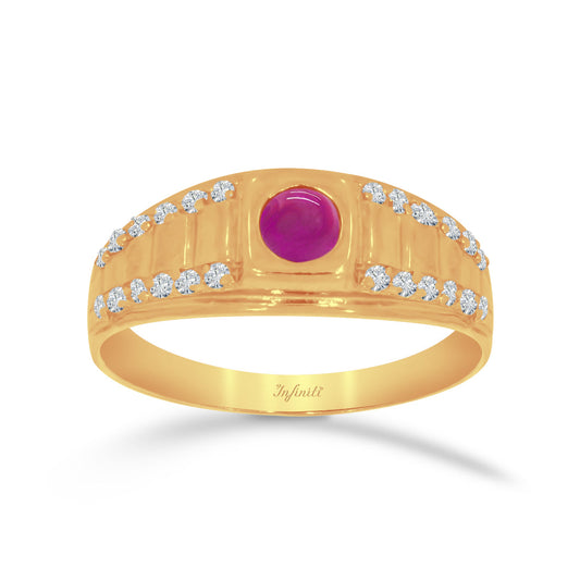 Anillo Oro 10k - Piedra Rosa Zirconia con Laterales