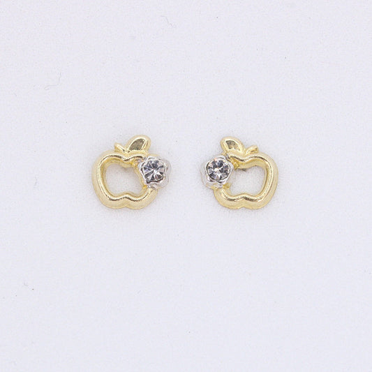 Broquel manzana con zirconia en oro amarillo 14k.