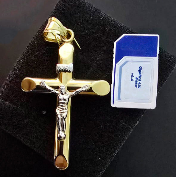 Cruz con Cristo en oro combinado 14k.