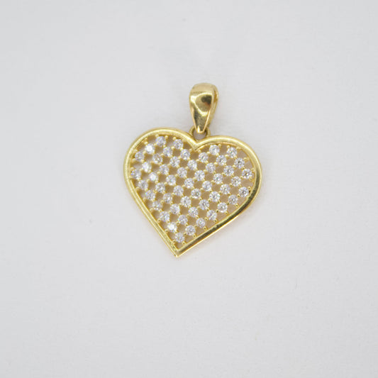 Dije corazón en oro amarillo 14k con zirconias.