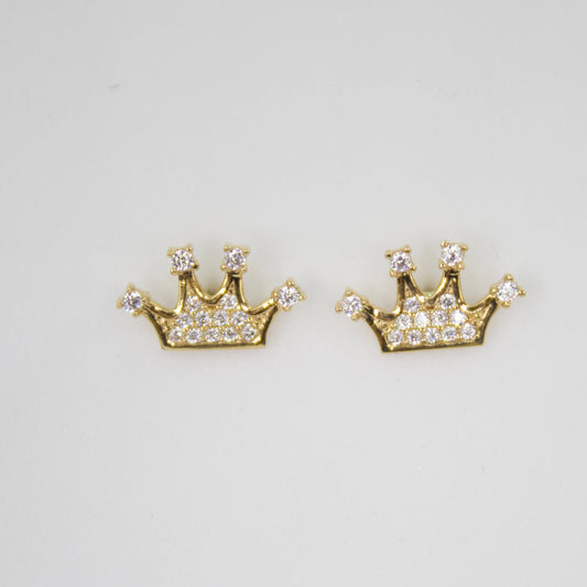 Aretes corona en oro amarillo 14k con zirconias.