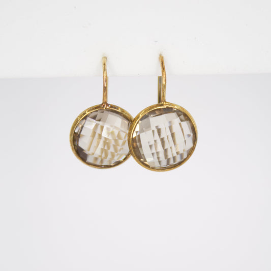 Aretes en oro amarillo 14k con topacio ahumado.